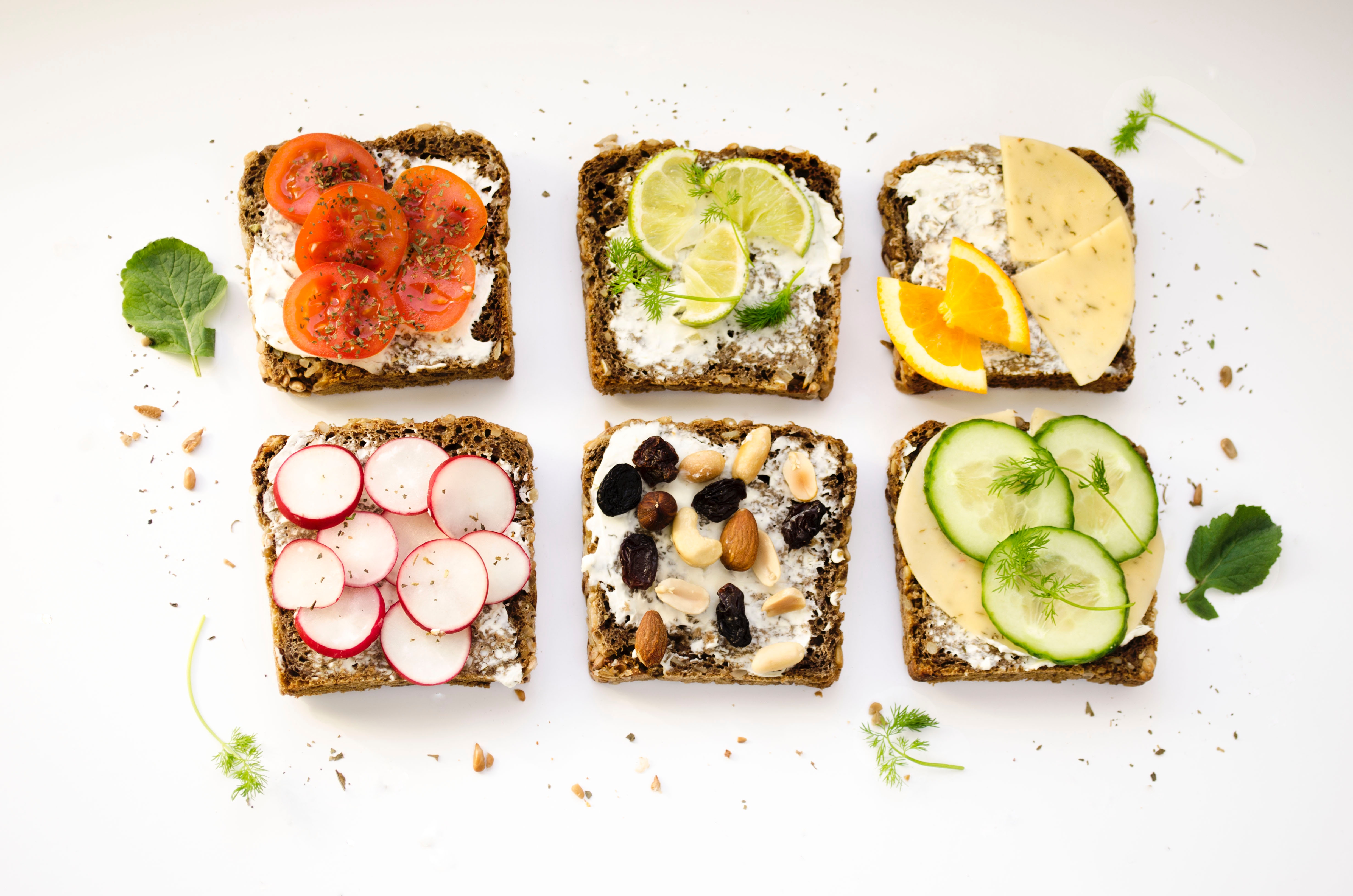Assorted ideas for toast toppings